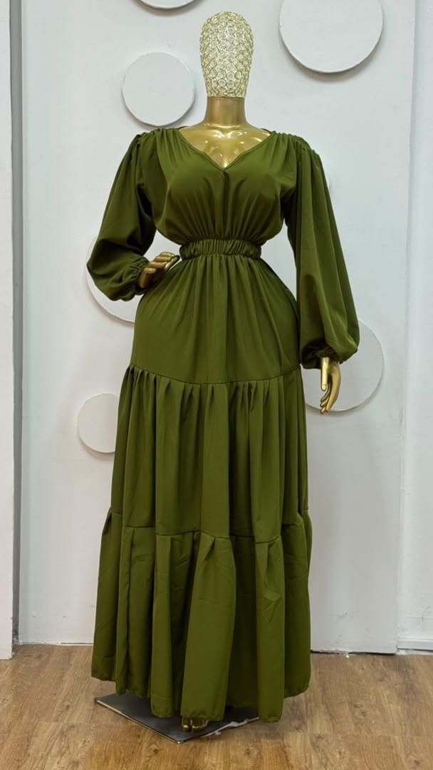 V colla cut long dress